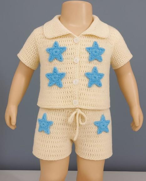 Conjunto Infantil Blusa e Shorts em Crochê