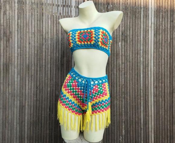 Conjunto moda praia em crochê