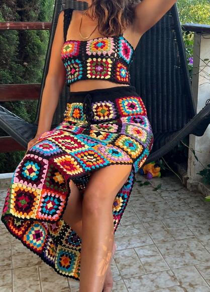 Conjunto Top e Saia em Crochê
