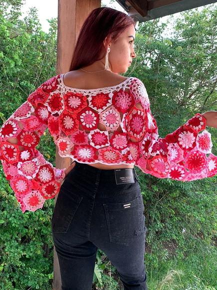 Cropped mangas longas / blusa crochê