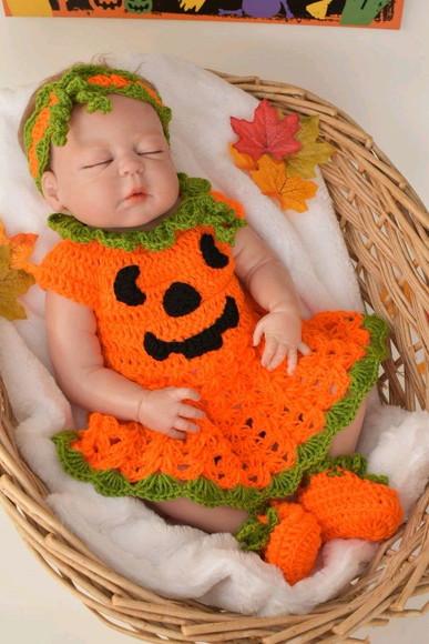 Fantasia Abóbora Halloween para Ensaio Fotográfico de Crochê