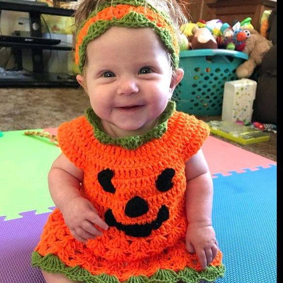 Fantasia Abóbora Halloween para Ensaio Fotográfico de Crochê
