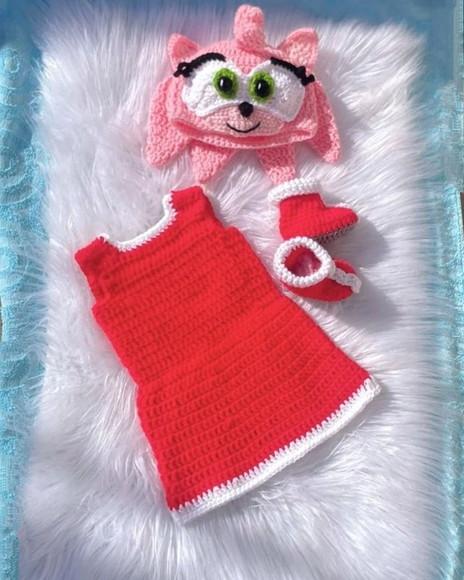 Fantasia Amy Rose sonic em Crochê