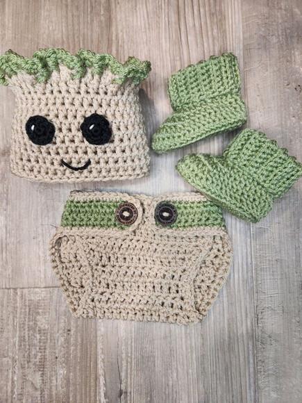 Fantasia Baby Groot em Crochê Bebe