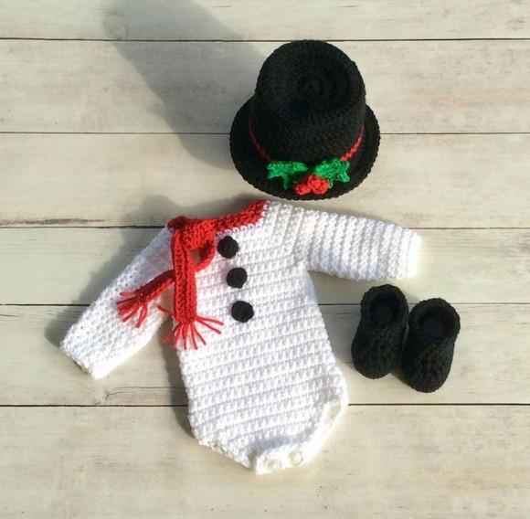 Fantasia Boneco da Neve em Crochê Bebe