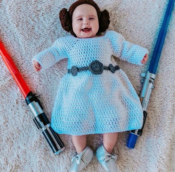 Fantasia Princesa Léia em Crochê Ensaio Fotográfico Newborn
