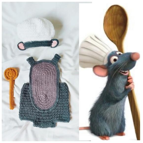 Fantasia Remy Ratatouille em Crochê Ensaio Fotográfico