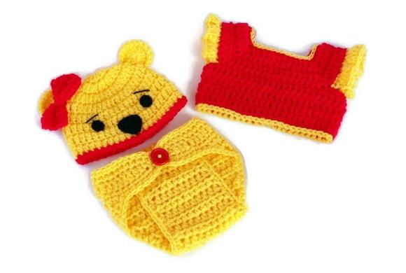 Fantasia Urso Pooh em Crochê Ensaio Fotográfico Newborn