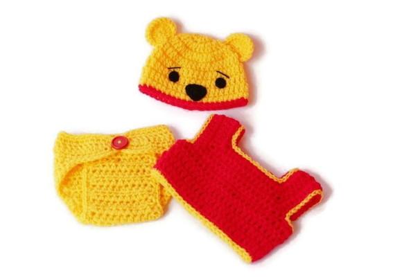 Fantasia Urso Pooh em Crochê Ensaio Fotográfico Newborn