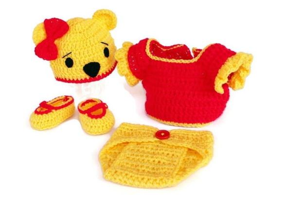 Fantasia Urso Pooh em Crochê Ensaio Fotográfico Newborn