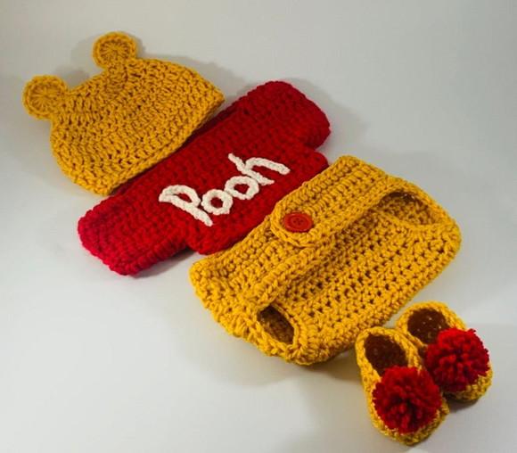 Fursinho Pooh Bebê, Roupas de Crochê para Ensaio Fotográfico