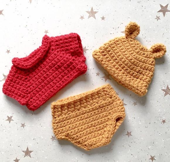 Ursinho Pooh Bebê, Roupas de Crochê para Ensaio Fotográfico