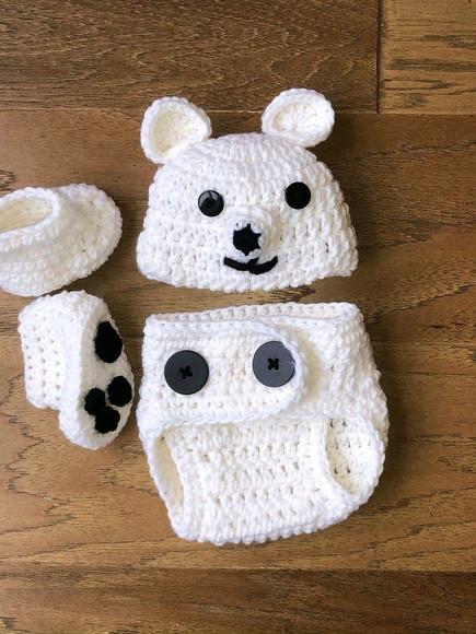 Urso polar, roupinha de bebê em crochê para ensaio fotográfi