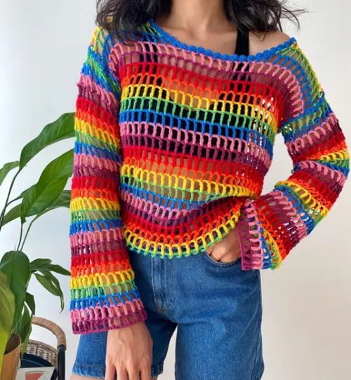 blusa moda praia em crochê