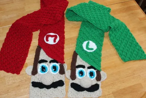 Cachecol Mario e Luigi Mario Bros em Crochê