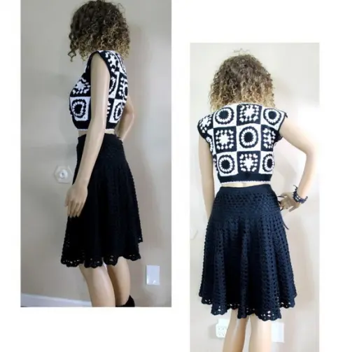 Conjunto Blusa + Saia em Crochê