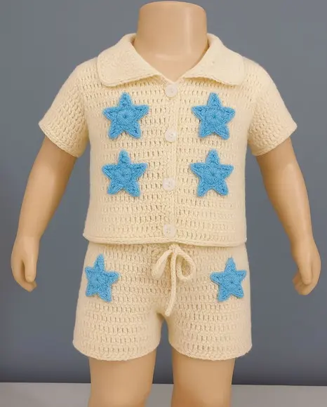 Conjunto Infantil Blusa e Shorts em Crochê