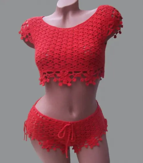 Conjunto moda praia em crochê