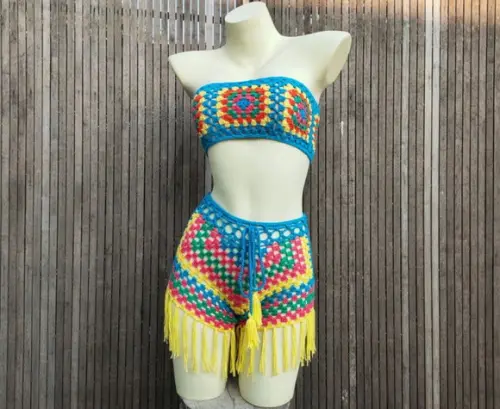 Conjunto moda praia em crochê