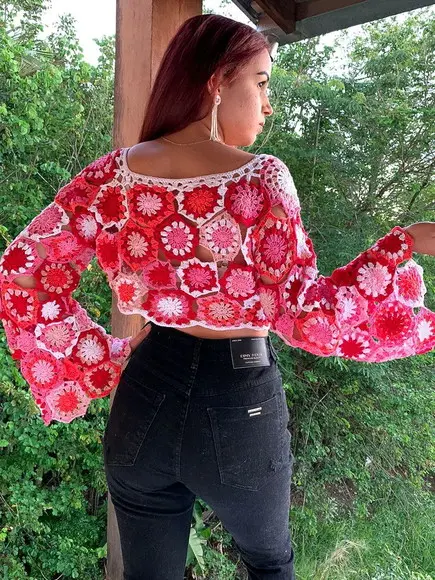 Cropped mangas longas / blusa crochê