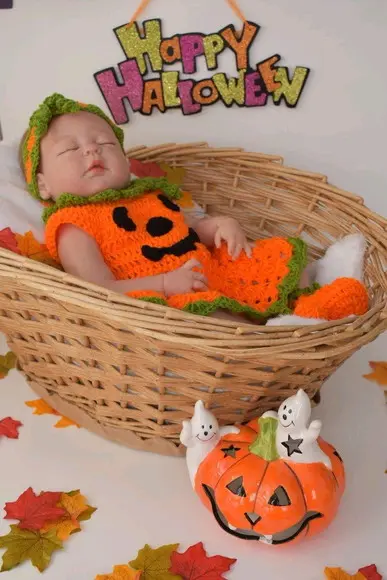 Fantasia Abóbora Halloween para Ensaio Fotográfico de Crochê