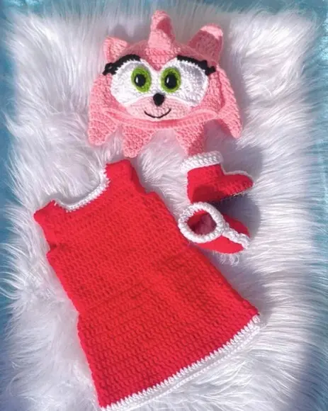 Fantasia Amy Rose "sonic "em Crochê