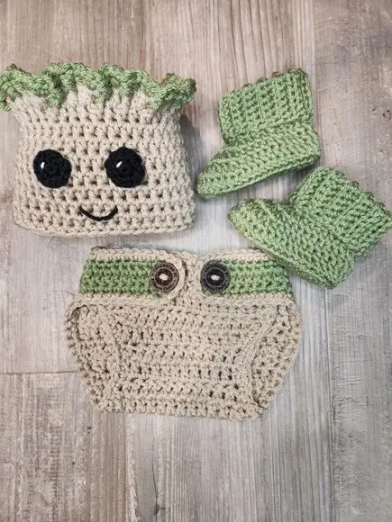 Fantasia Baby Groot em Crochê Bebe