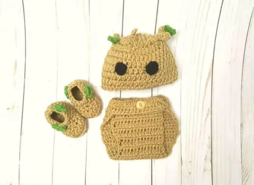 Fantasia Baby Groot em Crochê Newborn