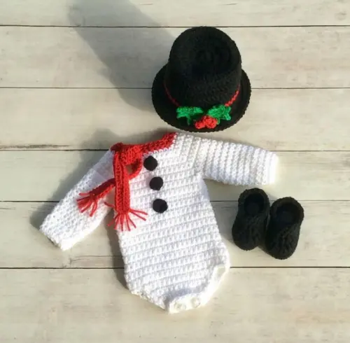 Fantasia Boneco da Neve em Crochê Bebe