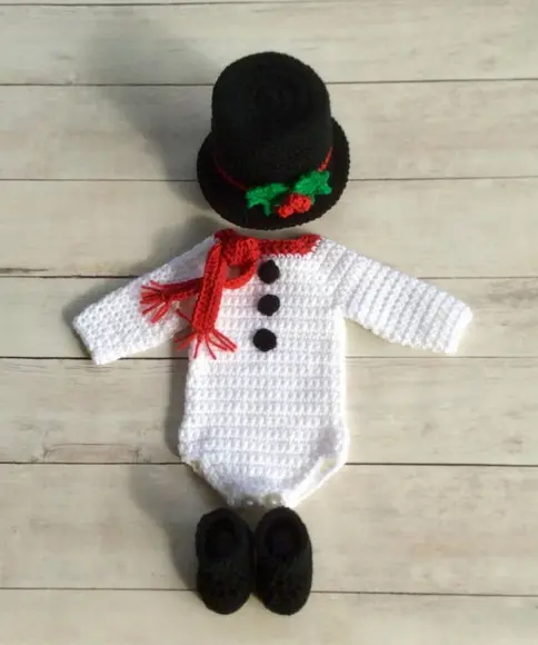 Fantasia Boneco da Neve em Crochê Bebe