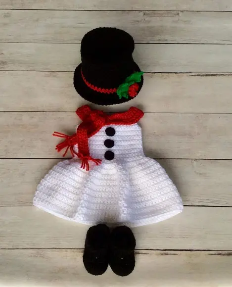 Fantasia Boneco da Neve em Crochê Bebe Menina