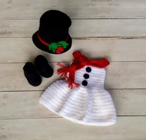 Fantasia Boneco da Neve em Crochê Bebe Menina