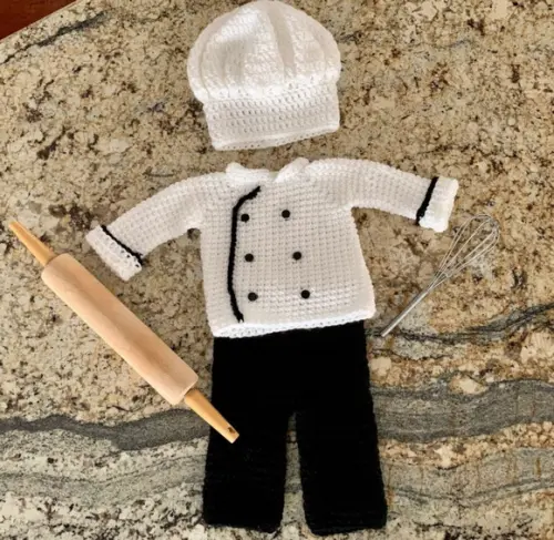 Fantasia chef/cozinheiro/padeiro de crochê