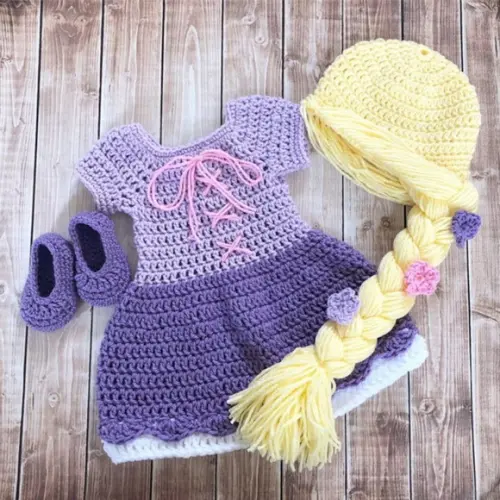 Fantasia Rapunzel em Crochê