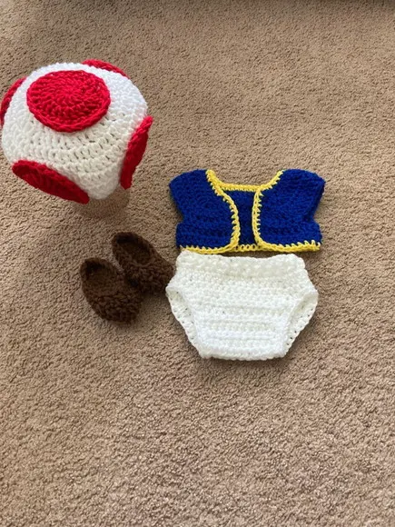 Fantasia Toad do Super "mario Bros" Cogumelo em Crochê
