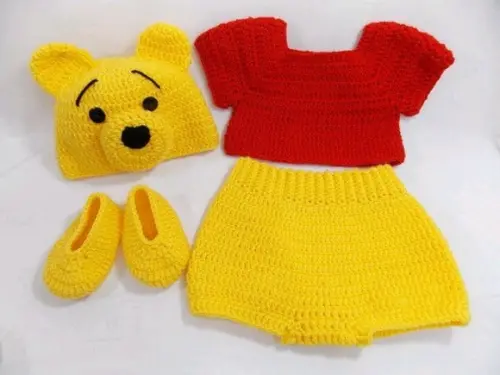 Fantasia Ursinho Pooh Bebe de Crochê