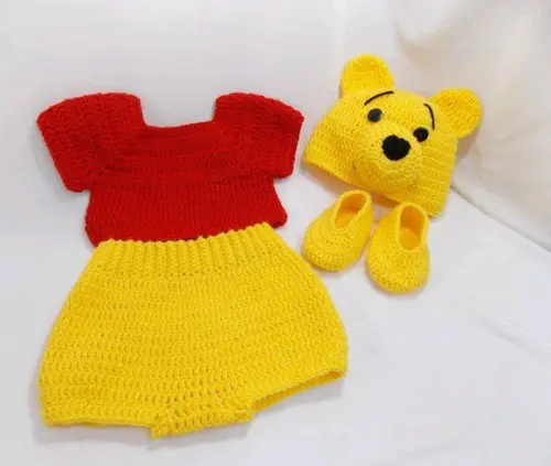 Fantasia Ursinho Pooh Bebe de Crochê