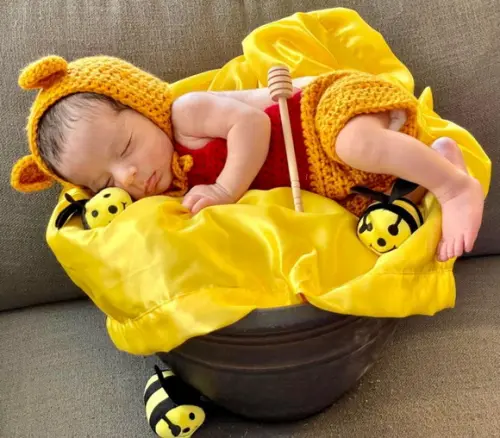 Fantasia Urso Pooh em Crochê Ensaio Fotográfico Newborn