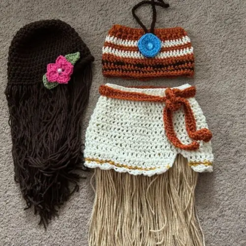 Kit Vestido Conjunto e Fantasia em Crochê
