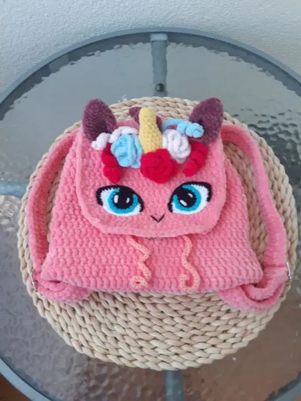 Mochila de Crochê Unicórnio