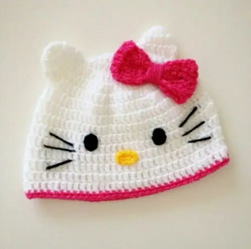 Touca em Crochê Hello Kitty