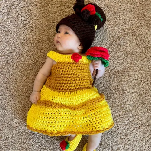 Vestido Fantasia Bela e a Fera em Crochê