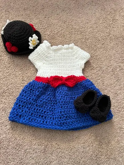 Vestido Fantasia Mary Poppins em Crochê