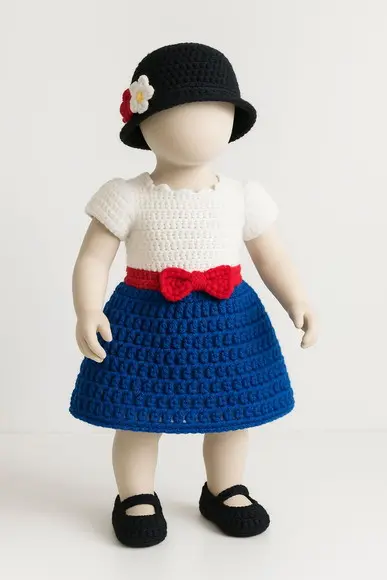 Vestido Fantasia Mary Poppins em Crochê