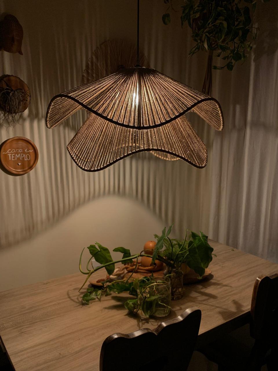 Luminaria Pendente Dupla Organica em Rami - 60CM