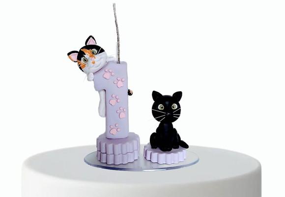 Vela de aniversário com 2 Gatinhos em Biscuit