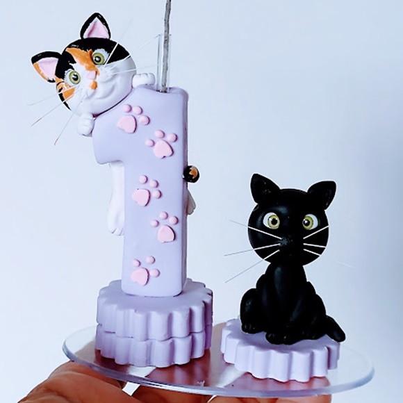 Vela de aniversário com 2 Gatinhos em Biscuit