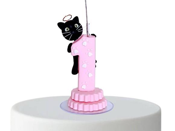 Vela de Aniversário Gatinho Anjo em Biscuit