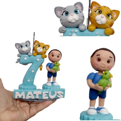Vela de Aniversário Personalizada de Biscuit com Pets