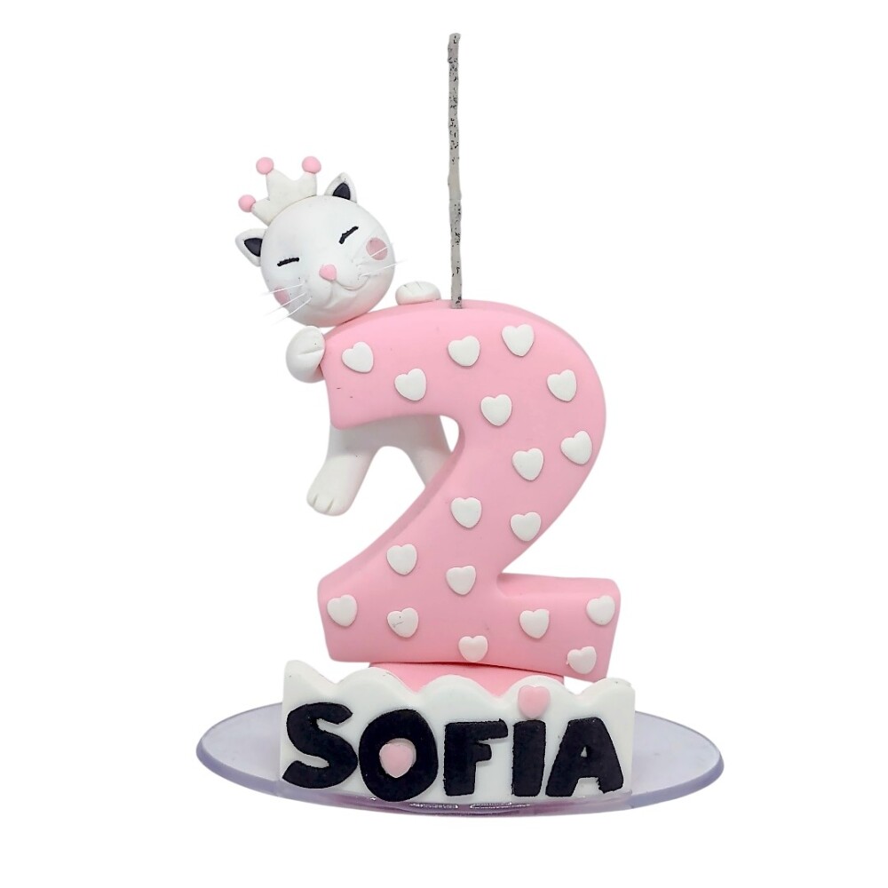 Vela Gatinha Princesa com Nome Personalizado.
